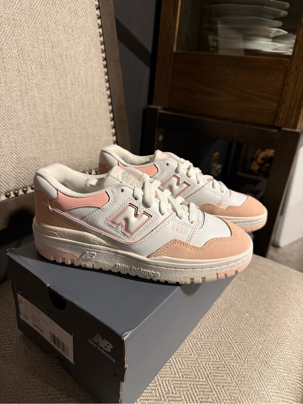 New Balance Women's 550 Sneakers in White and Blush Pink
